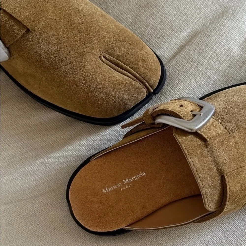 Maison Martin Margiela Tan Suede Tabi Slip-On with Silver Buckle